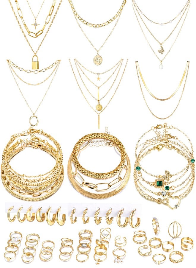 FEYIR 72 Pcs Jewelry Set for Women Costume Jewelry Necklace Bracelet Stackable Rings Earrings Pack for Women - Image 1